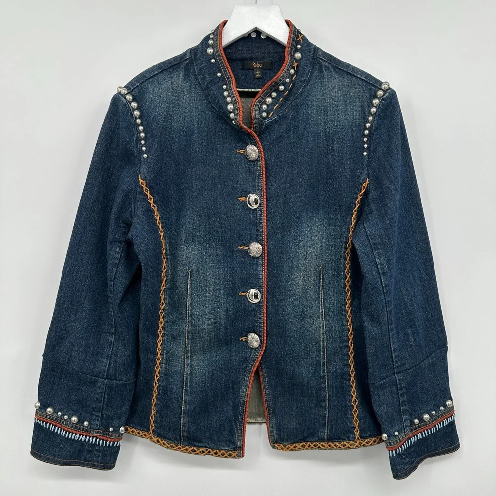 Reba Denim Jacket Size Large Studded Embroidered Stretch Western Rodeo Cowgirl - Picture 15 of 15